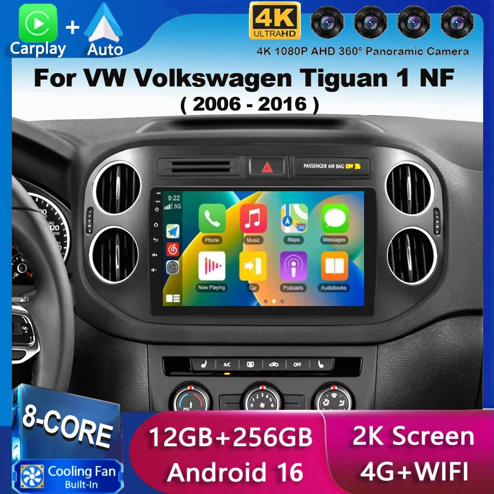 Android 16 Auto Carplay For VW Volkswagen Tiguan 1 NF 2006 2008-2012 2013 2014 2015 2016 Car Radio Multimedia GPS Player Stereo