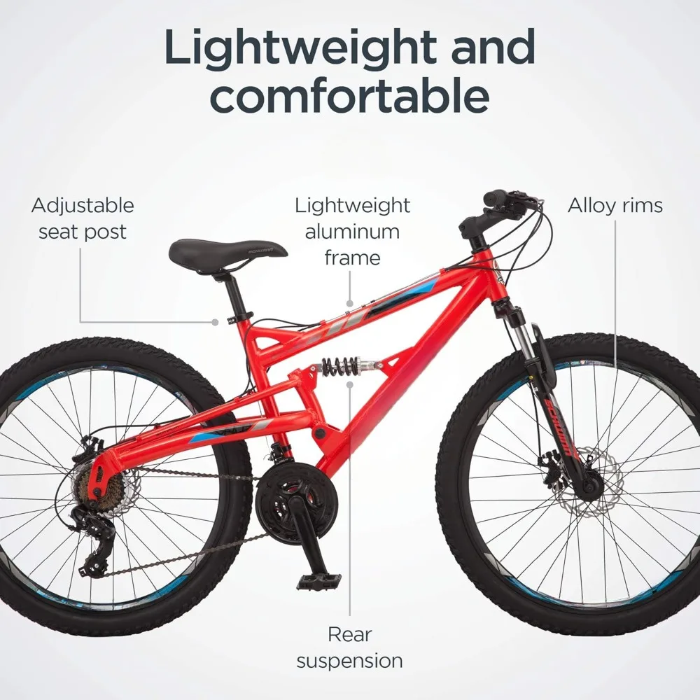 Mountain Bike, 26 or 27.5 Wheel Options, 21-Speed Drivetrain, Lightweight Aluminum Frame, Full Suspension, Mountain Bike