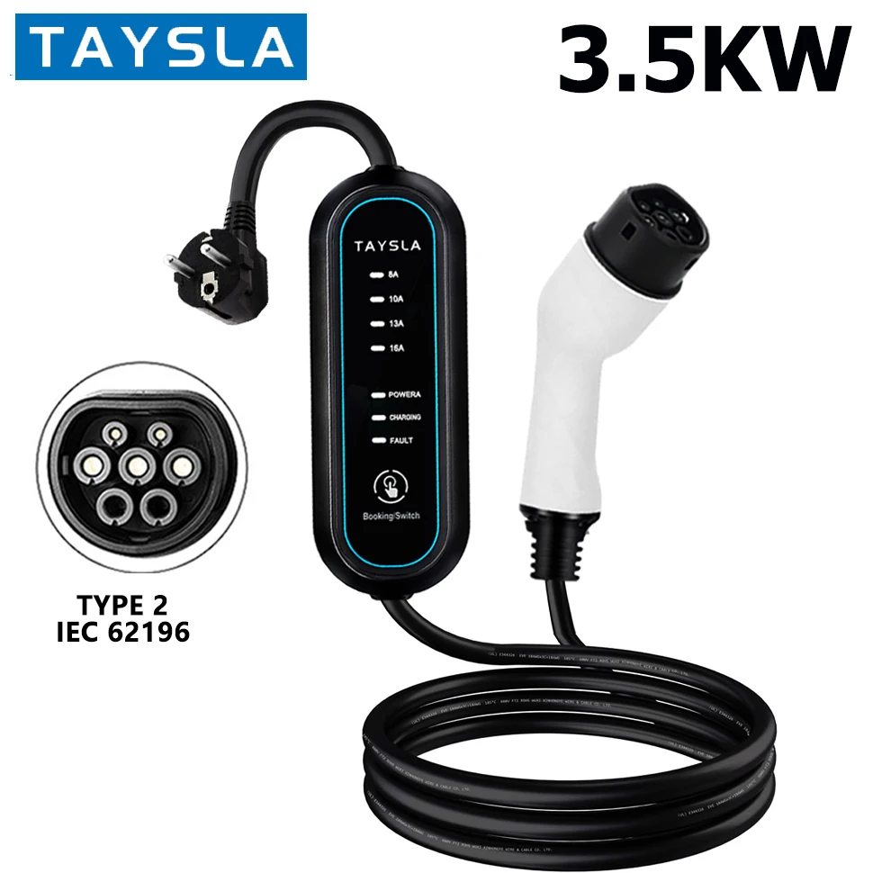 

TAYSLA TYPE 2 Portable Electric Car Charger 3.5KW 16A EV Charger TYPE 1 J1772 Wallbox Charging Cable for Electric Vehicles