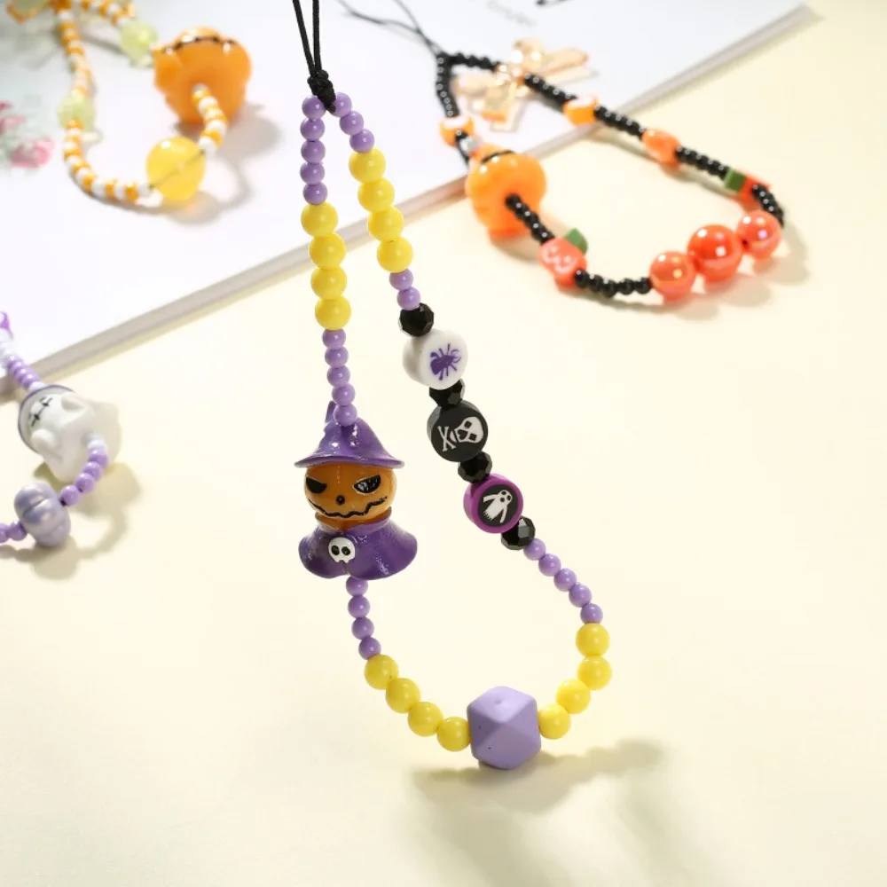 Halloween Mobile Phone Chain Acrylic Cartoon Pumpkin Lamp Ghosts Witches Cellphone Chain For Anti-Lost Telephone Hanging Cord