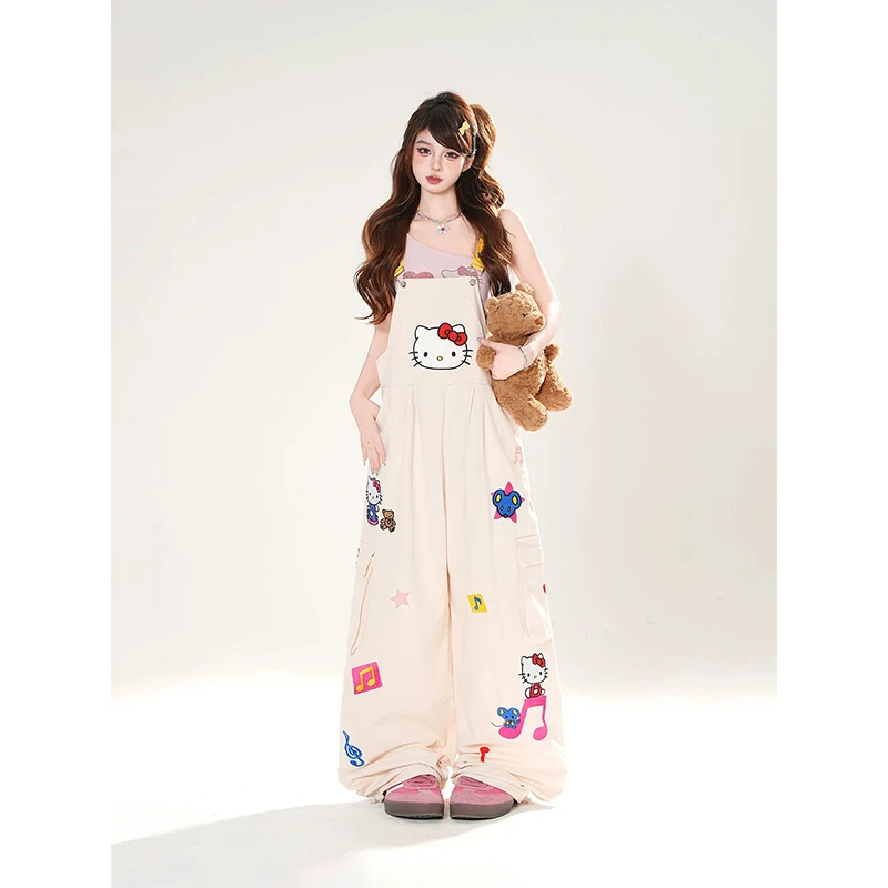 

Новые летние женские повседневные брюки с вышивкой на подтяжках, свободные прямые брюки с широкими штанинами, джинсовые брюки с высокой талией и покрытием