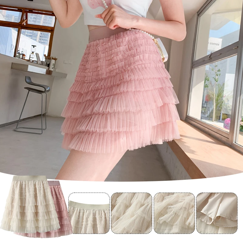 Kawaii Tiered Mesh Ruffle A-line Skirt Low Waist Lolita Style Mini Skirts Y2K Soft Girl Dollcore Skirts Japanese Style Bottom