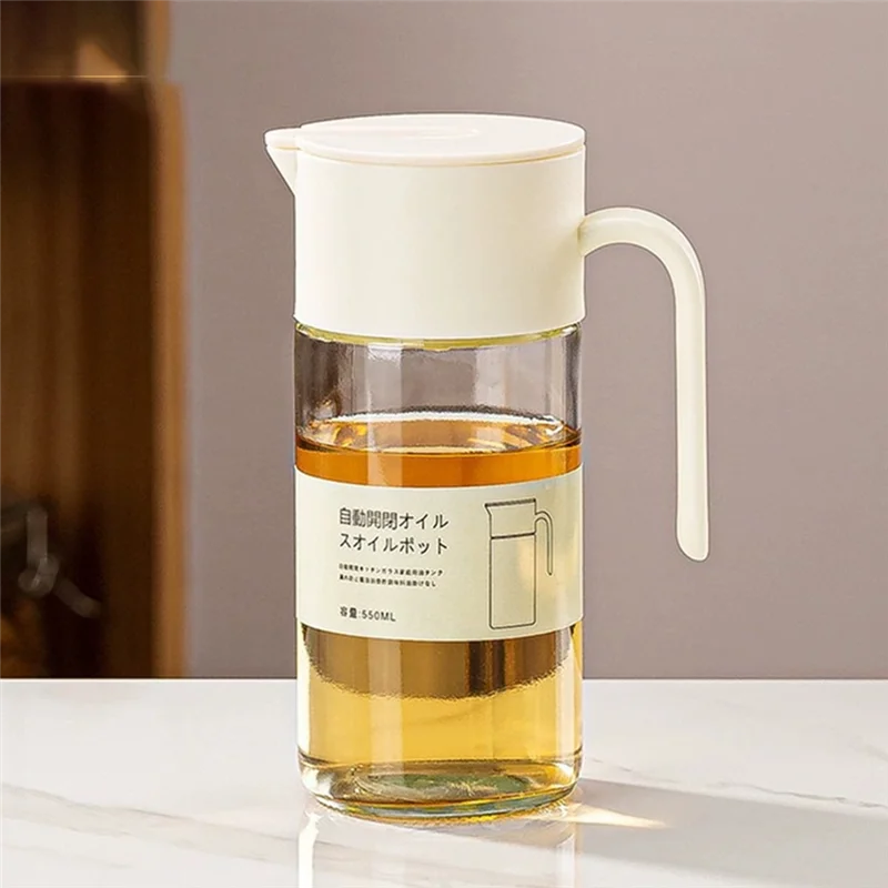 AT21-Auto Flip Salad Dressing Bottle Oil Cruet Glass Leakproof Kitchen Oil Bottle Olive Oil Dispenser