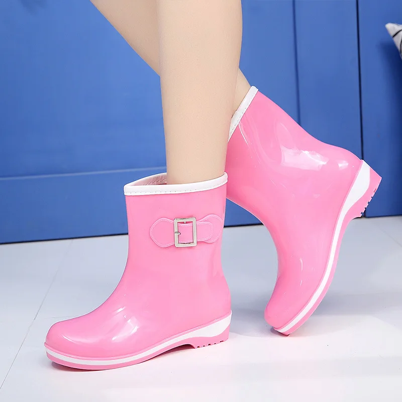 Fashion Rain Boots High Heel Non-slip Rain Boots Waterproof Shoes Women Waterproof Spring Thick Sole Women PVC Comfortable