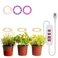 LED Grow Lights Full Spectrum Plant Lamp with 20 LEDs 8H/12H/16H Timer 5 Dimmable Levels Height Adjustable USB Angel Ring Lamp