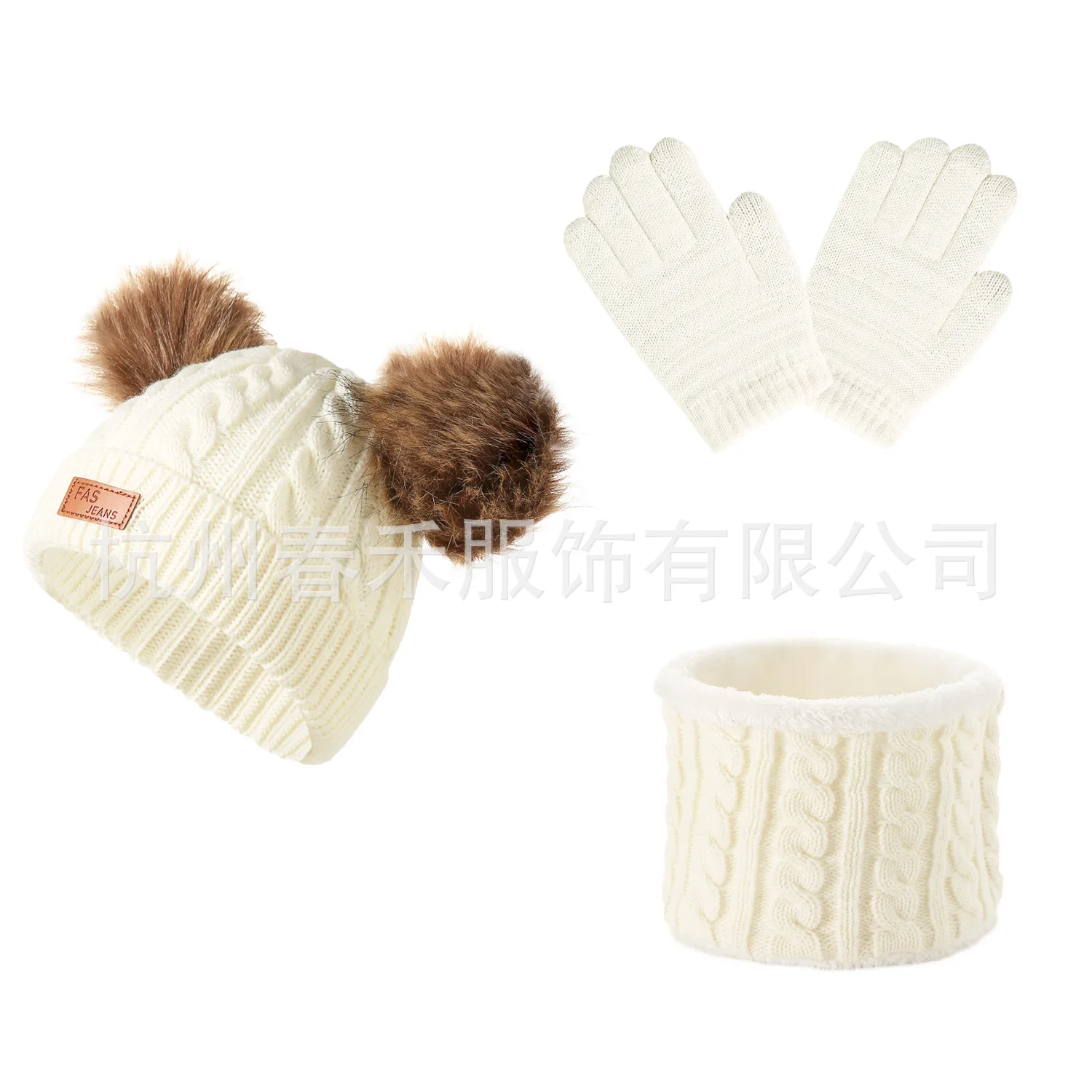 New Winter Children Fleece Thickened Three-Piece Set Boys Girls Pom-Pom Hat Scarf Gloves Soft Warm Students Outdoors Kids Casual