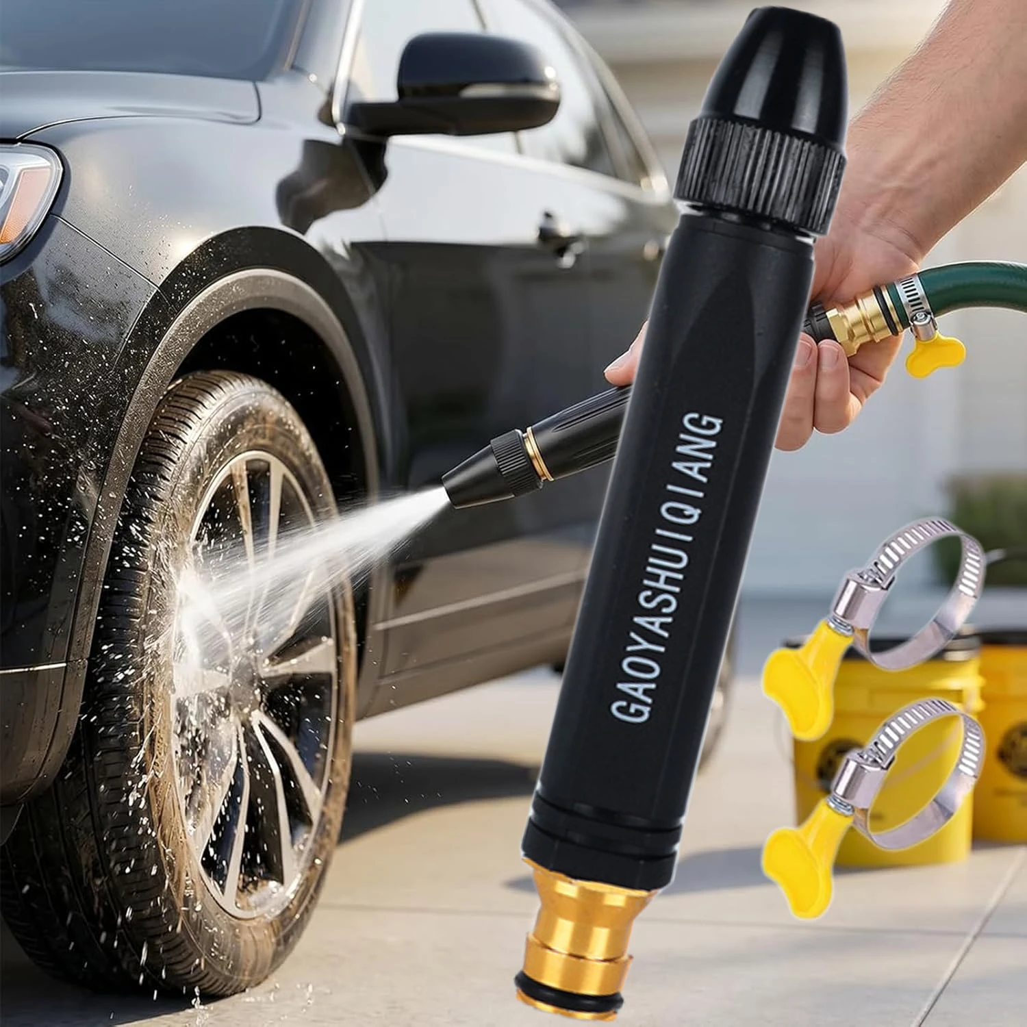 3Pcs 10X High Pressure Car Wash Gun Boost Adjustable Spray Nozzle Anti-Rust All Metal Garden Hose Sprayer for Auto Clean Yard Us