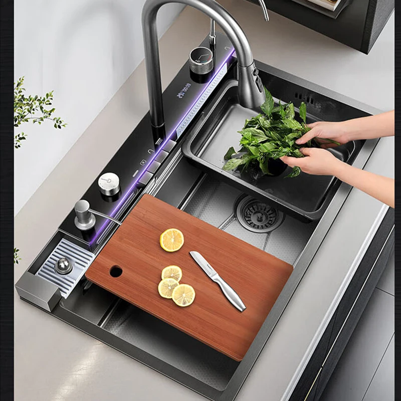 Kitchen Multifonction Sink Set Whale Waterfall Faucet 50L Large Capacity Tank Size 68x46cm Cabinet Storage Home Appliance