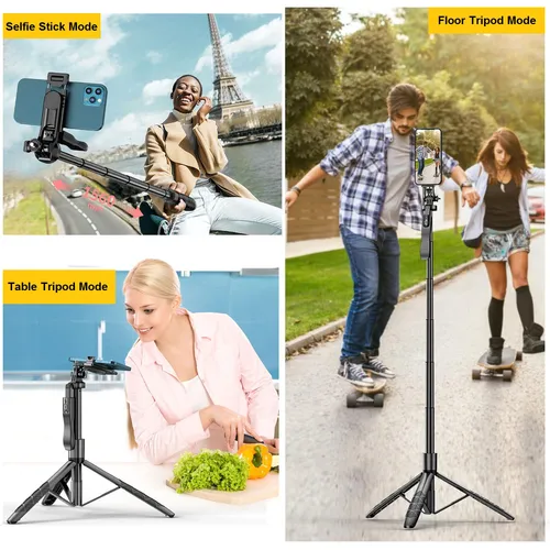 Imagen 2 del producto Soporte de trípode con palo de Selfie para iPhone, cámara de teléfono, grabación de vídeo, trípode de teléfono extensible de 60 "", 360 °   Rotación con control remoto inalámbrico