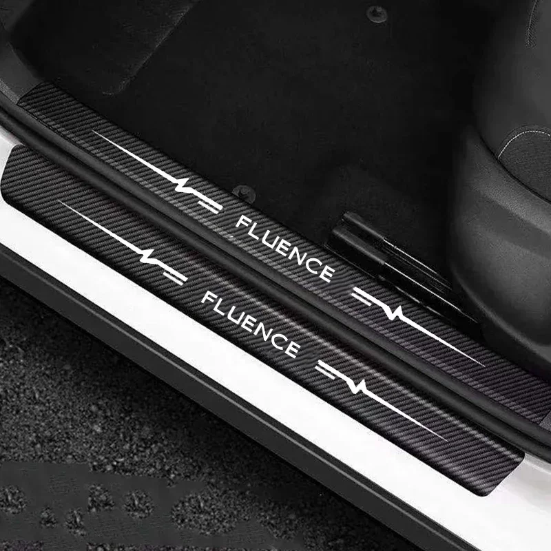 Car Door Sill Protector Stickers Leather Trunk Door Pedal Tape Bumper Guard Protective Trim for Renault FLUENCE Logo