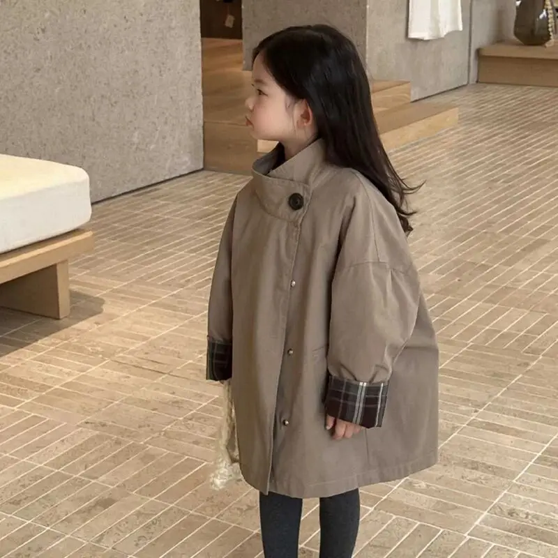 Girls Trench Coat Autumn New Children's Medium Length Windbreaker Casual Fashionable Long Sleeve Jacket
