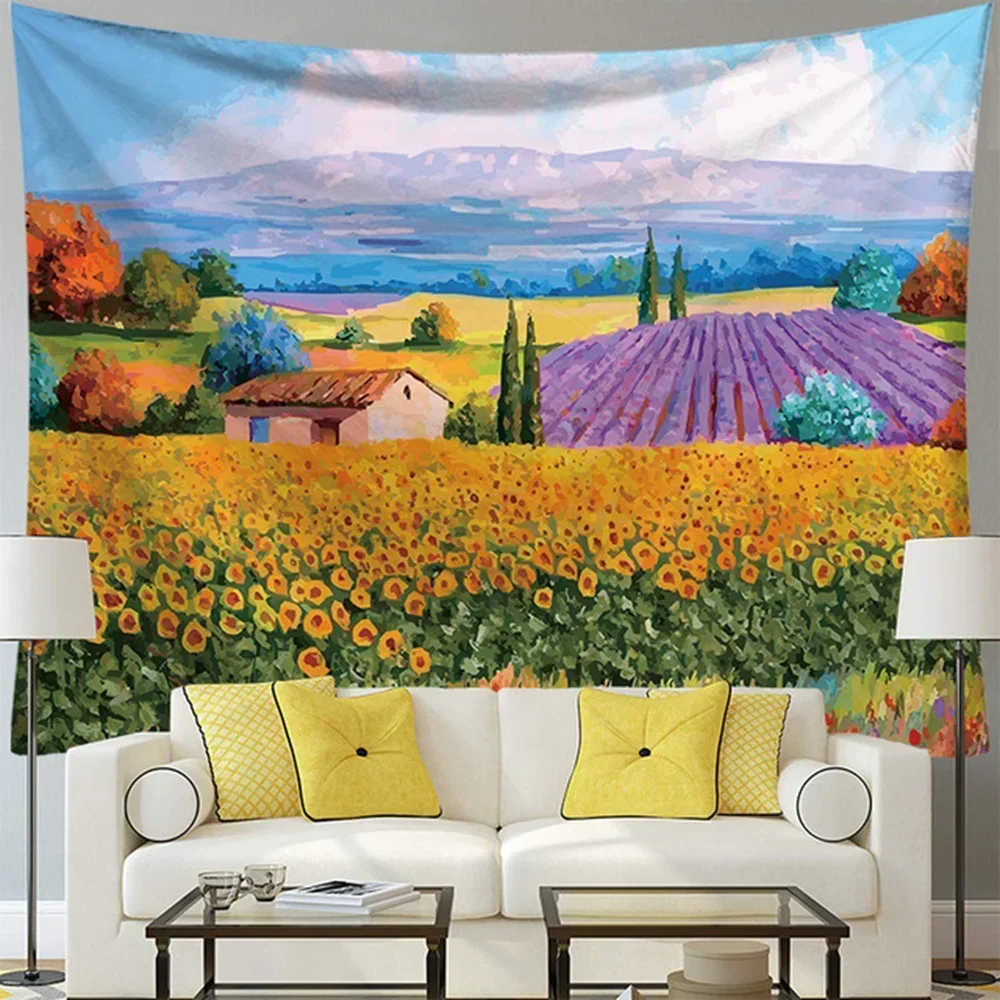 Tapestry Sunflower Painting Wall Hanging Home Decor  Floral Nature Landscape