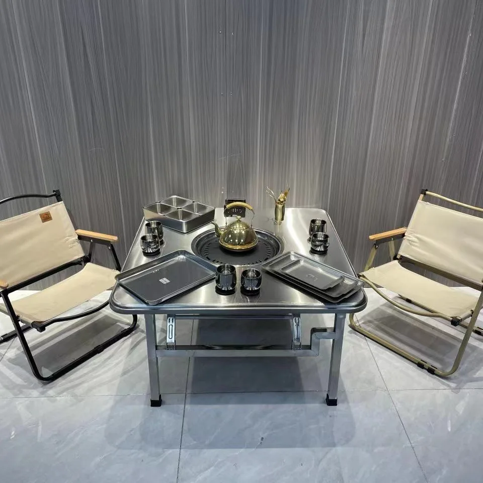 Popular Stainless Steel Dining Table for Outdoor Camping for Storage Folding Barbecuing Hot Pot New Product