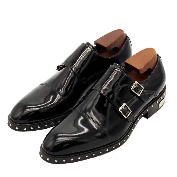 Classic Monk Strap Gentlemen Oxfords Full Grain Leather Rivets Handmade Mens Formal Business Shoes Flat Derby Shoe