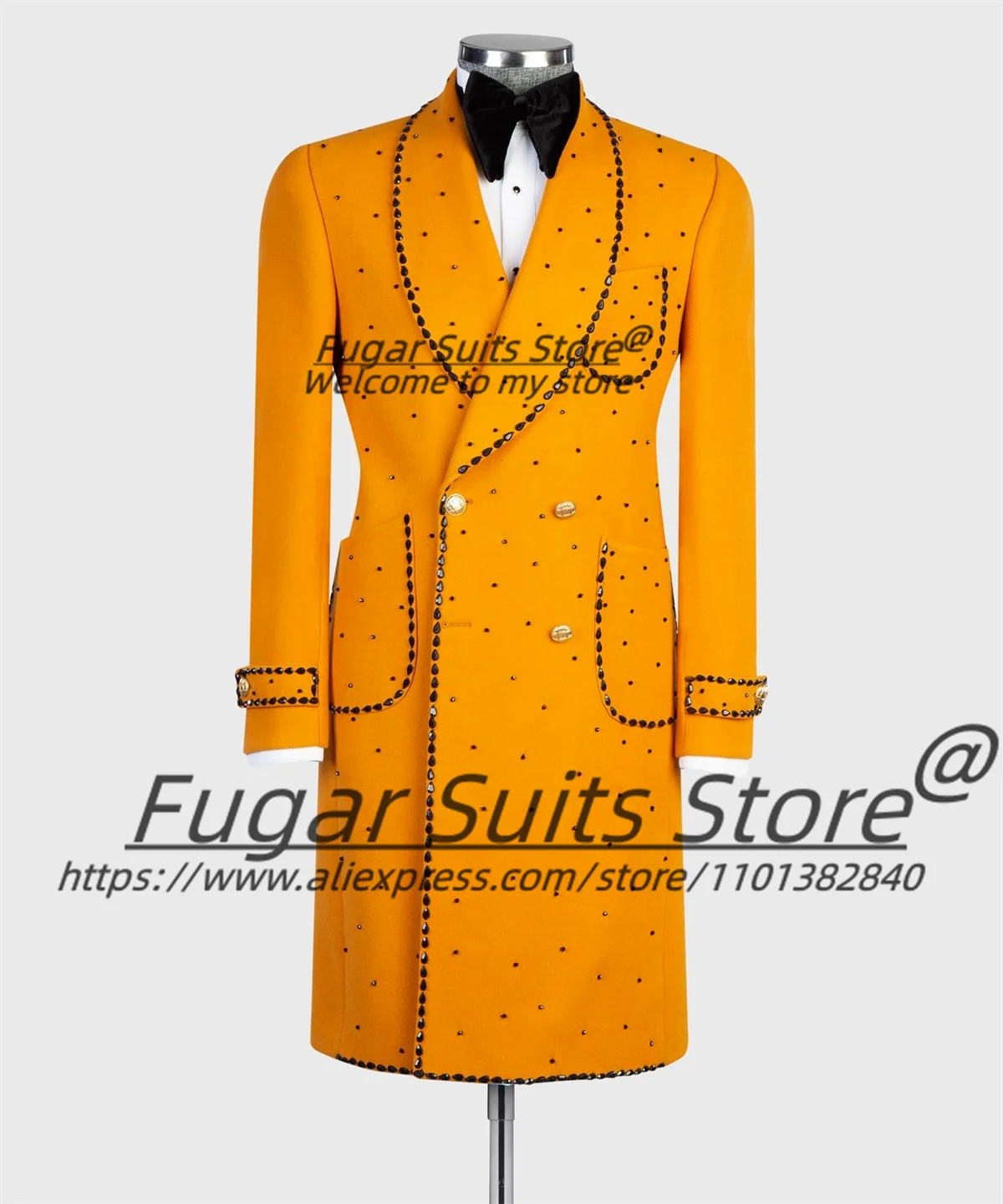 Fashion Beads Long Men Suits Slim Fit Shawl Lapel Groom Prom Party Tuxedos 2Pieces Sets Elegant  Male Blazers Luxuly Ropa Hombre