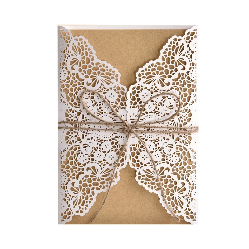 50pcs Wedding Invitation Card Laser Cut Lace Greeting Card Birthday Engagement Christmas Party Invitation Card with Envelope