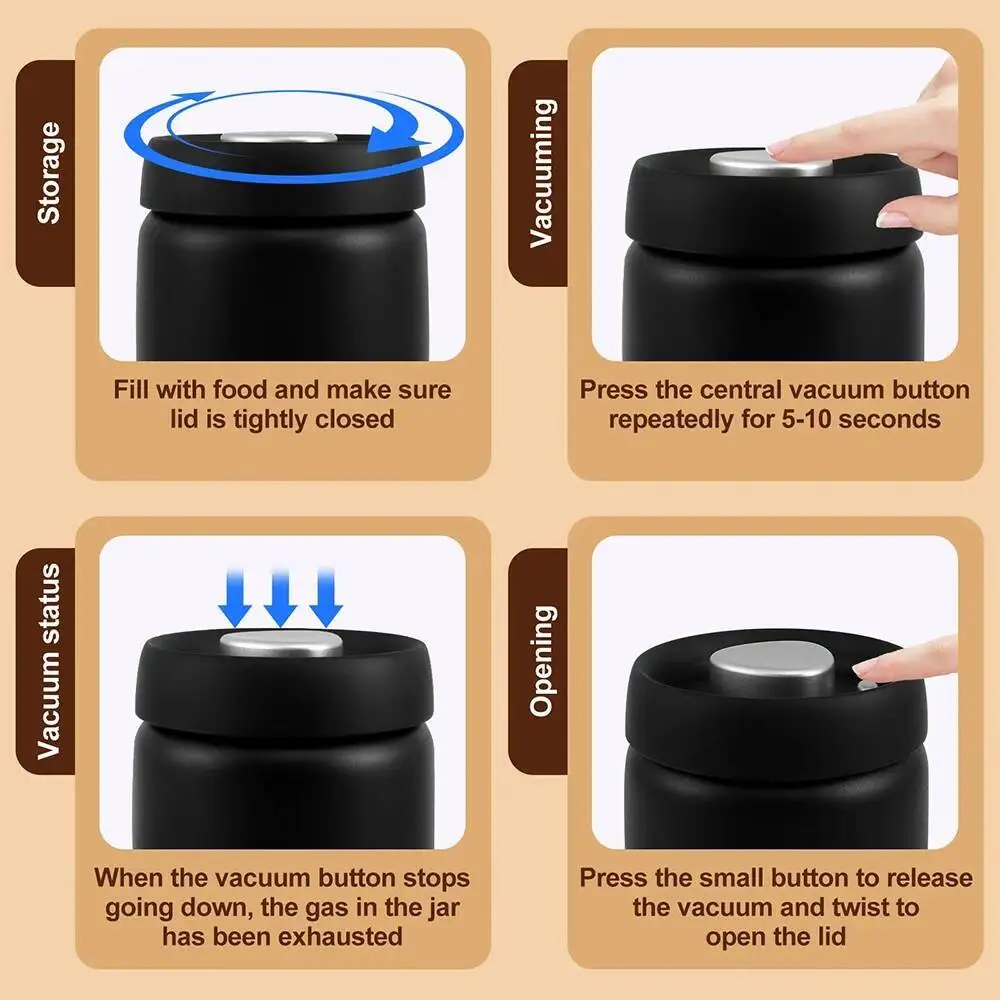 Beans Sea Jug 304 Stainless Steel Food Keep Fresh Storage Container Kitchen 1200Ml Coffee Vacuum Canister