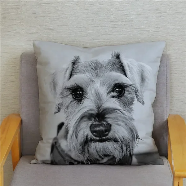 Home Bedroom Pillowcase Cute Schnauzer Print Cushion Cover    Decor