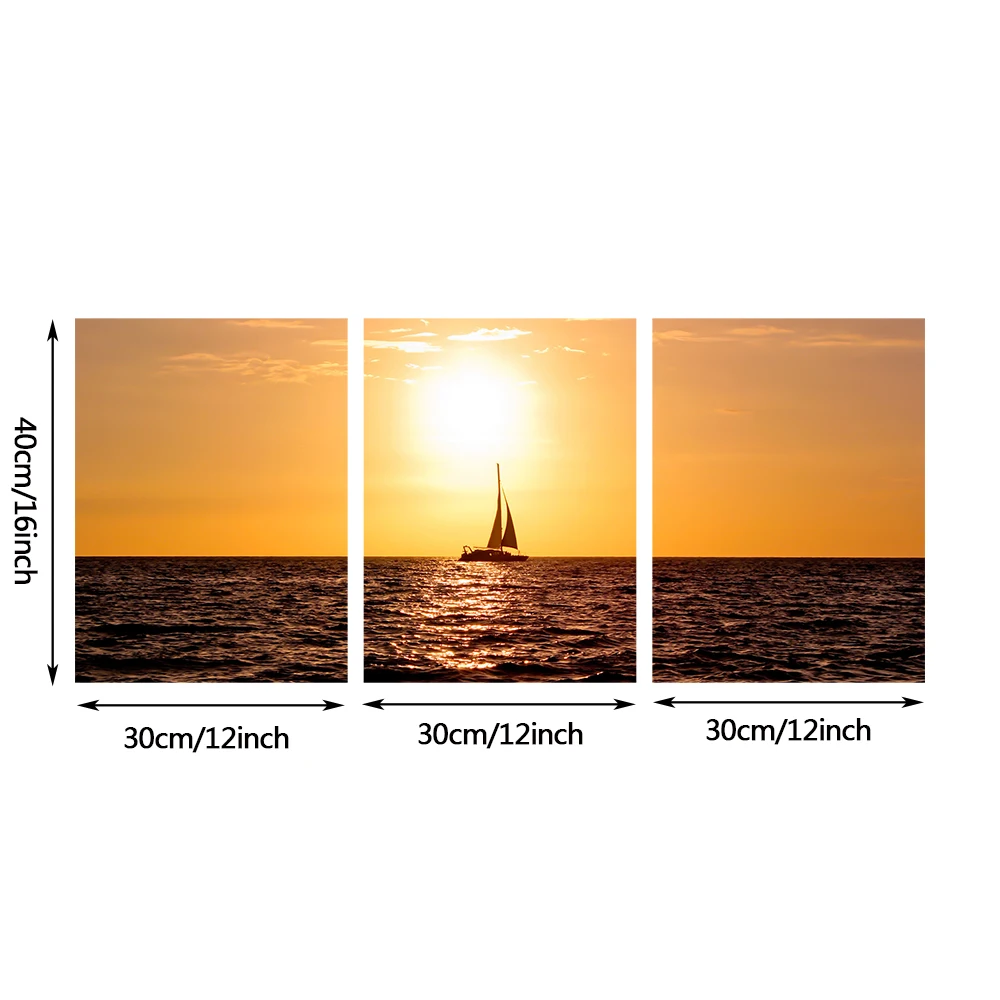 Sunset Sailboat 3pcs Canvas Painting Natural Sea View Posters And Printed Modern Wall Art Photos For Living Room Bedroom Decor