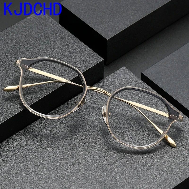 Acetat-Titan-Brillengestell für Herren Vintage Runde Brillenfassungen für Damen Herren-Brillen Sehhilfen