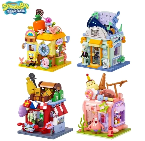 

SEMBO SpongeBob DIY Building Blocks Street View Store Anime Character Mr. Krabs Squidward Model Bricks Kids Toys Holiday Gifts