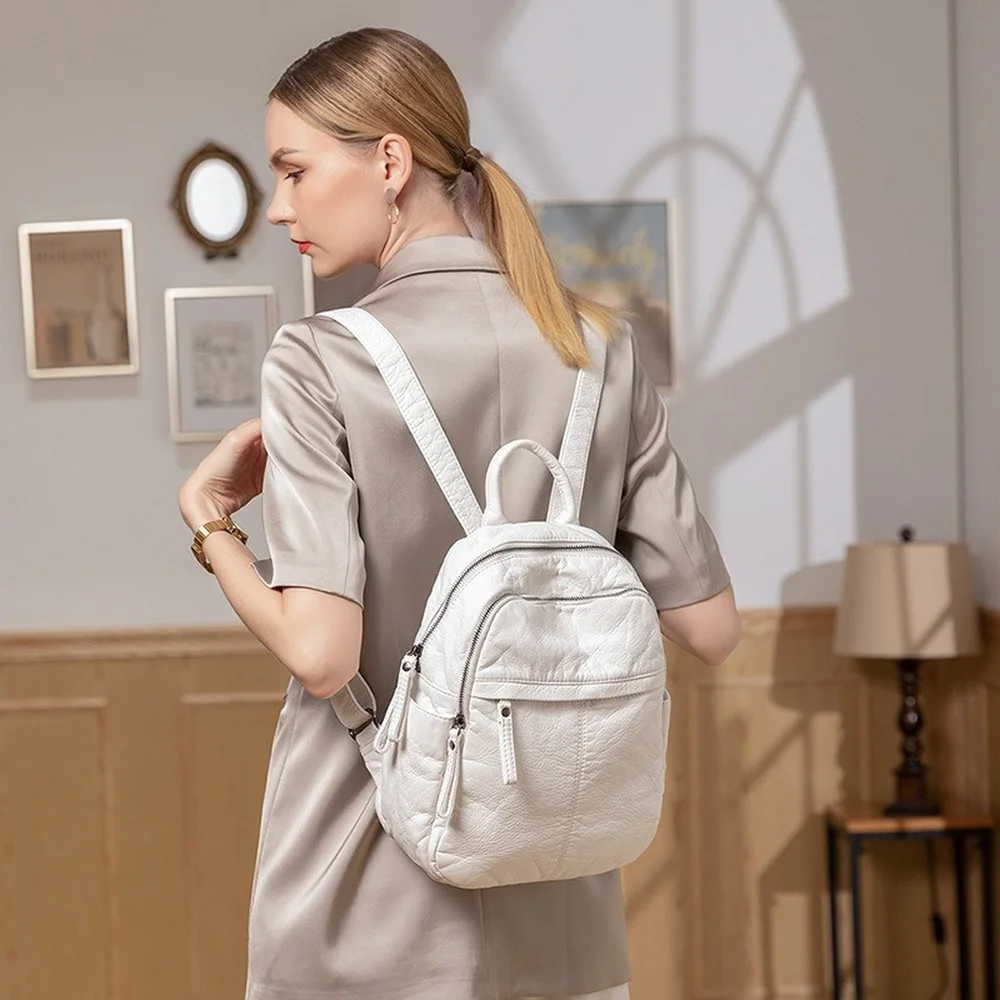 Annmouler Luxe Vrouwen Rugzakken Pu Lederen Schoudertas Zacht Leer Dagrugzak Double-Layer Reistas Student Schooltas Mochila