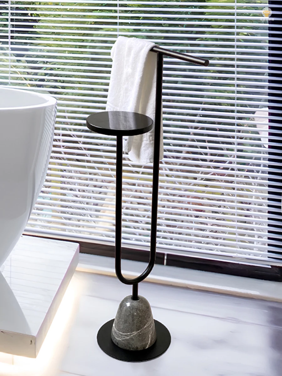 

Light luxury bathroom floor-to-ceiling bathroom towel rack, bathtub storage rack, bathroom marble high-end stainless steel bath