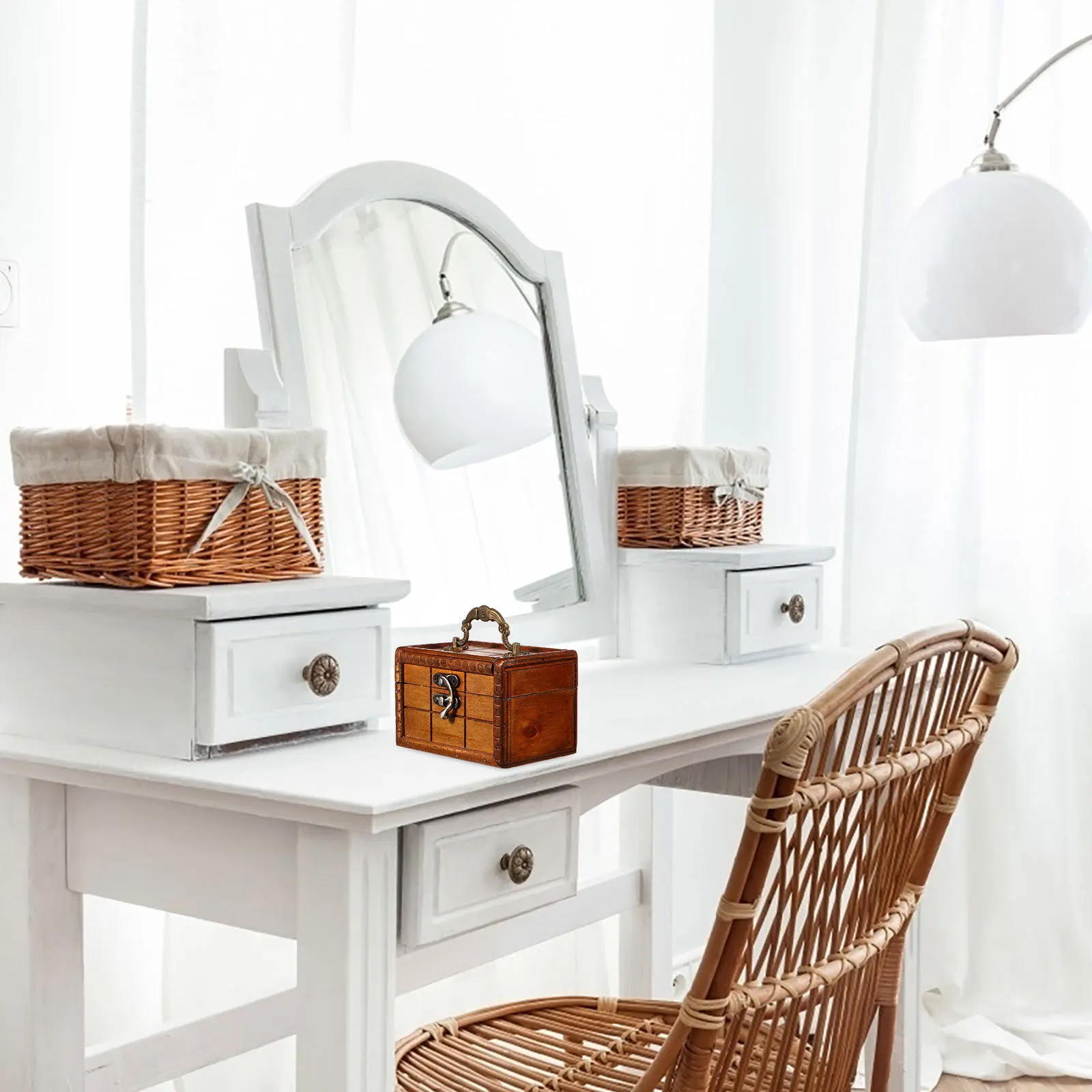 

Retro Jewelry Storage Box Dresser Organizer Chic Case Countertop Wooden Trinkets Holder