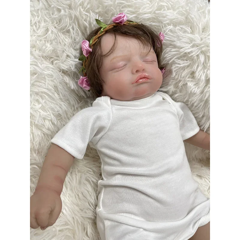 45cm Silicone Body Reborn Baby Doll Rosalie with Hand Rooted Hair Collectible Art Doll Christmas Gift