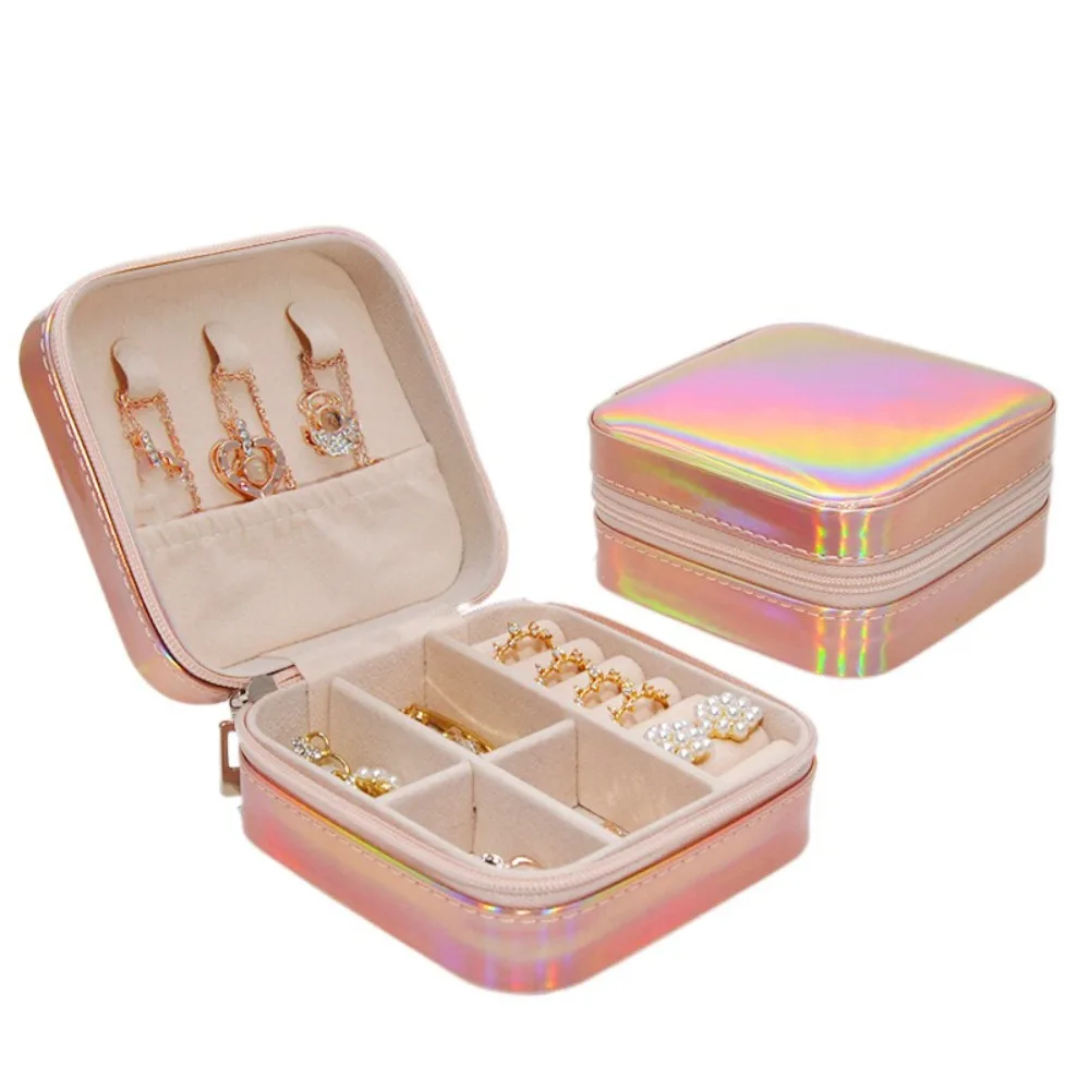 

PU Leather Jewelry Packing Bag Large Capacity Laser Earrings Storage Case Organizer Multi-function Mini Jewelry Display Box
