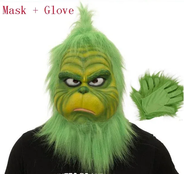 

Cute How Christmas Green Haired Cosplay Mask Latex Halloween Full Head Latex Mask Cosplay Costume Mask Props