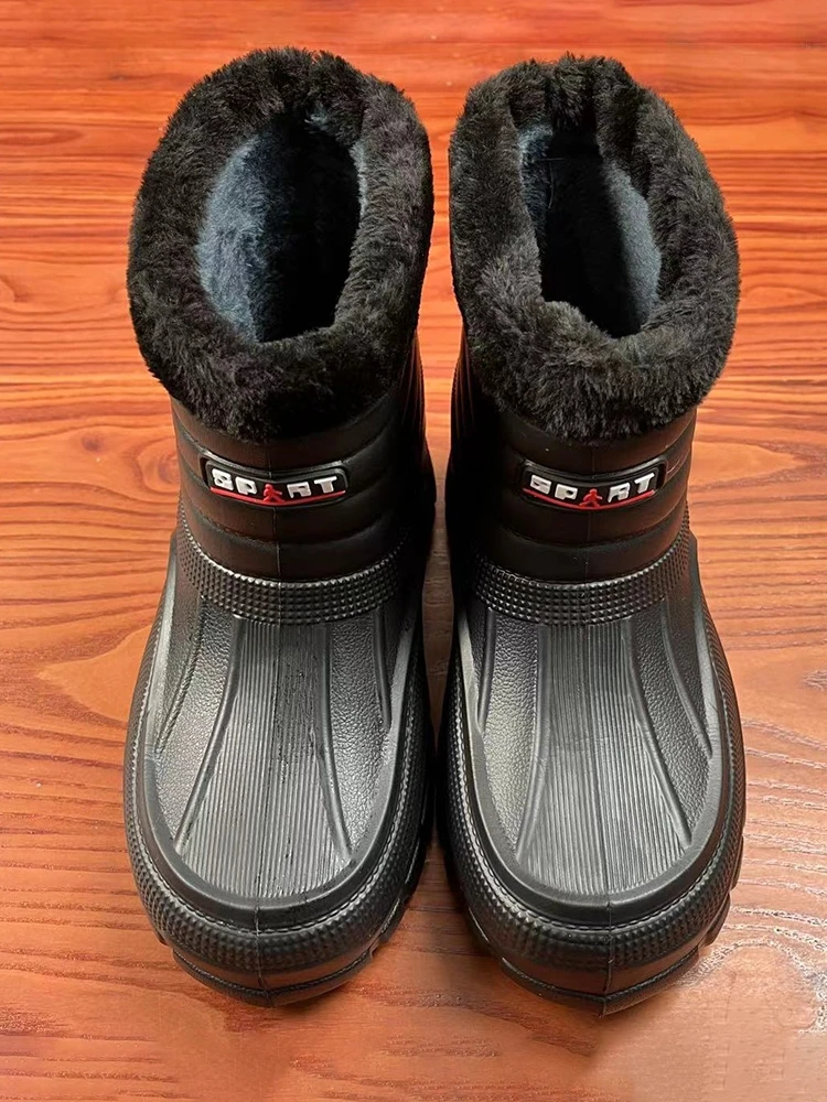 Men\'s Winter Thickened Waterproof Snow Boots Cotton Shoes for Elderly Warm Casual round Toe Flat Heel High Top Work Boots