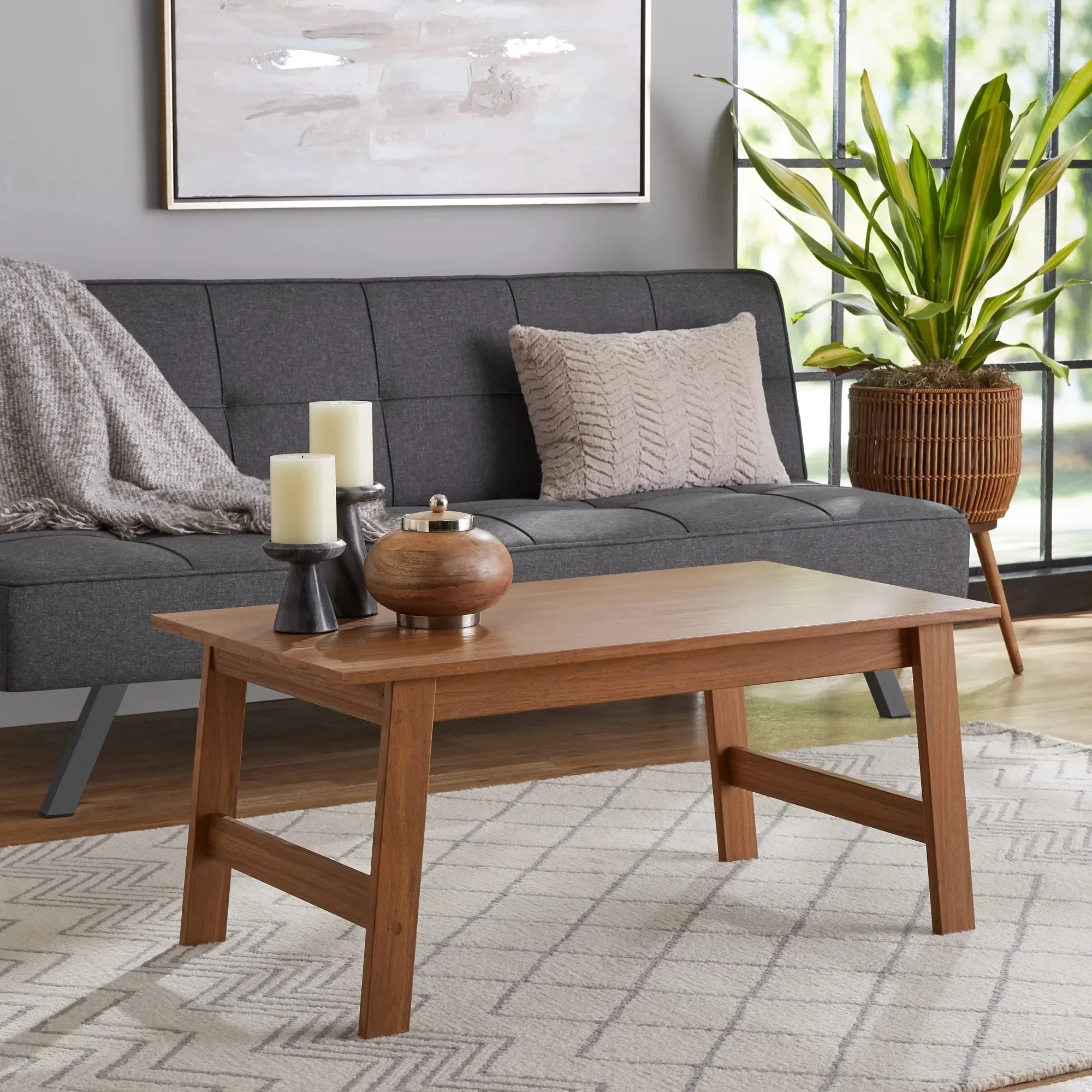 

Wooden rectangular coffee table with walnut finish, 35.28"L x 19.45"W x 15.83"H, flexible placement in any room of your home