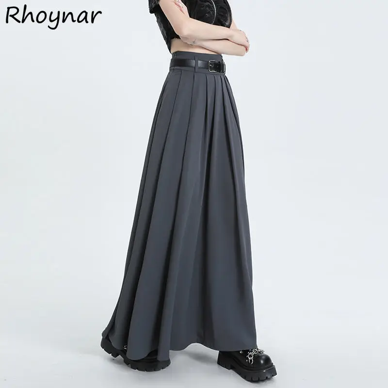 

Long Skirts Women Pleated French Streetwear High Waist Designer Minimalist Temper Teens Hip Hop Preppy Юбка Женская Cool Leisure