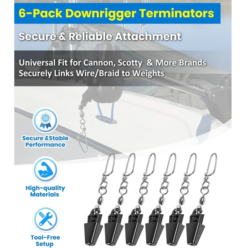 (6-Pcs) Line Terminator Downrigger Accessory Includes Snap Swivels & Cushion Sleeves with Storage Case for Cannon & Scotty
