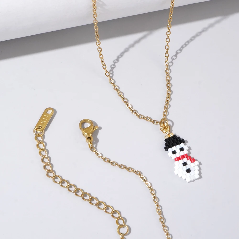 حبات أرز رياح عيد الميلاد المصنوعة يدويًا ، نمط رجل الثلج ، سلسلة O من الفولاذ المقاوم للصدأ ، قلادة عيد الميلاد ، 1 *