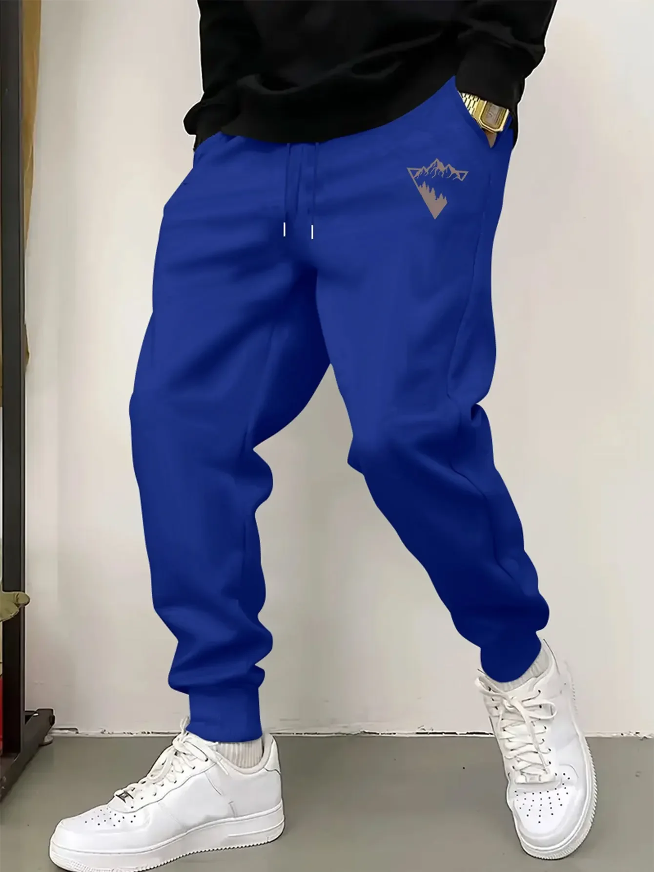 Mens Sweatpants Fit Joggers for Sports and Streetwear Loose Casual Pant Drawstring Multi-pocket Men Mountain Printed Long Pant