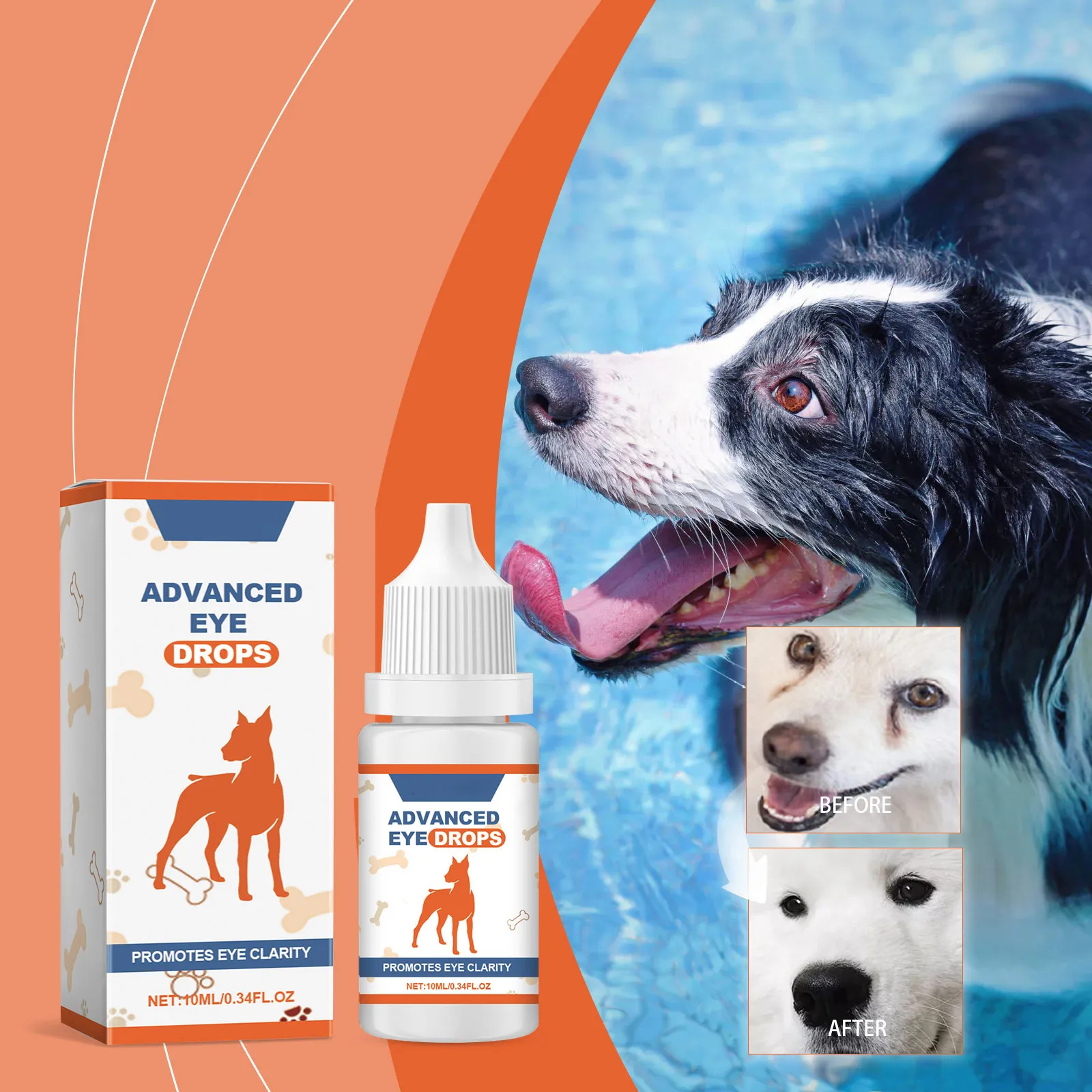 Gotas para ojos avanzadas, gotas para cataratas para mascotas, gotas lubricantes para ojos para perros y gatos, ingredientes suaves en pañuelos ocular y músculos, 10ml