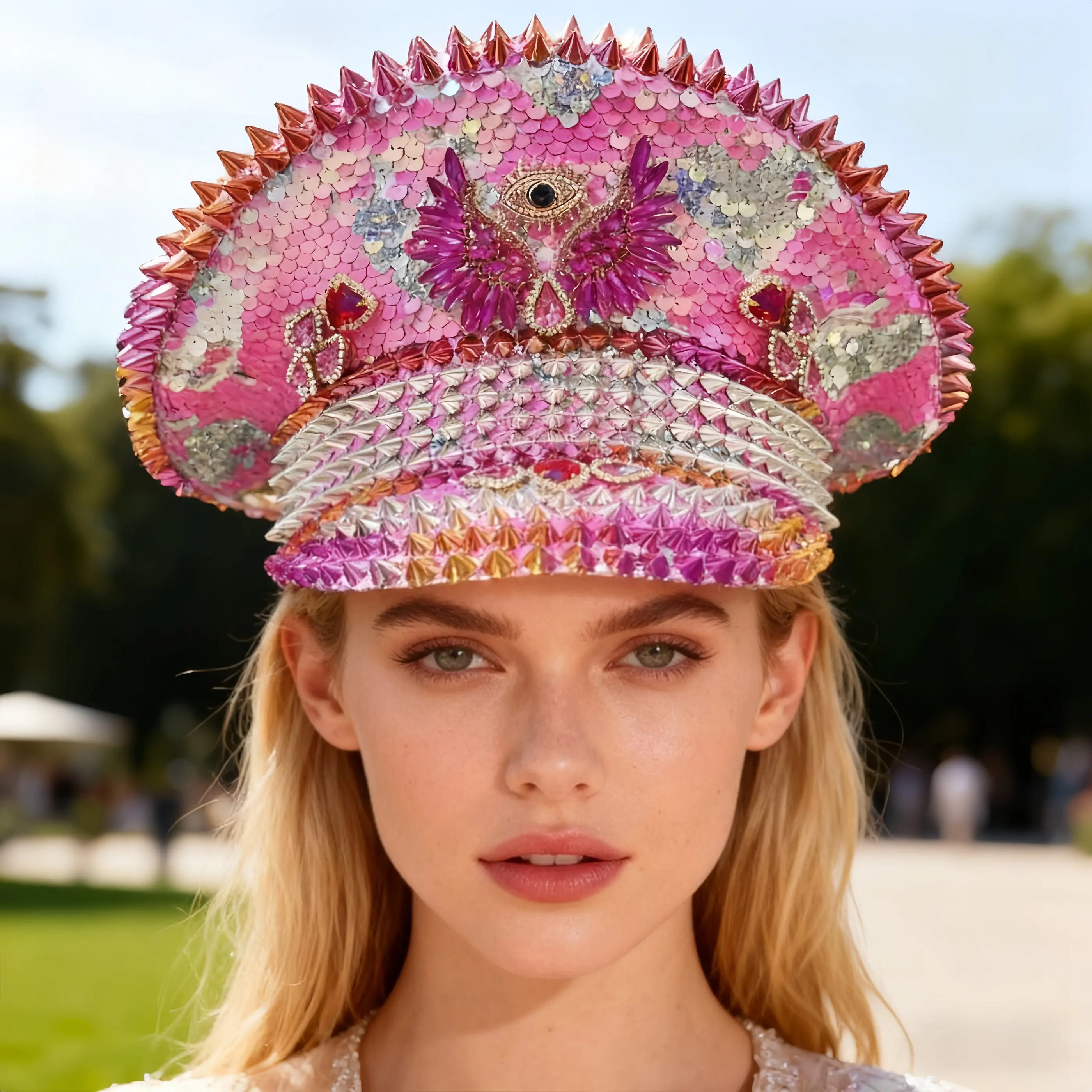 

Steampunk Captain Hat Rhinestone for Music Festival, Halloween, Disco, Burning Man, Vintage Military Cap for Men & Women