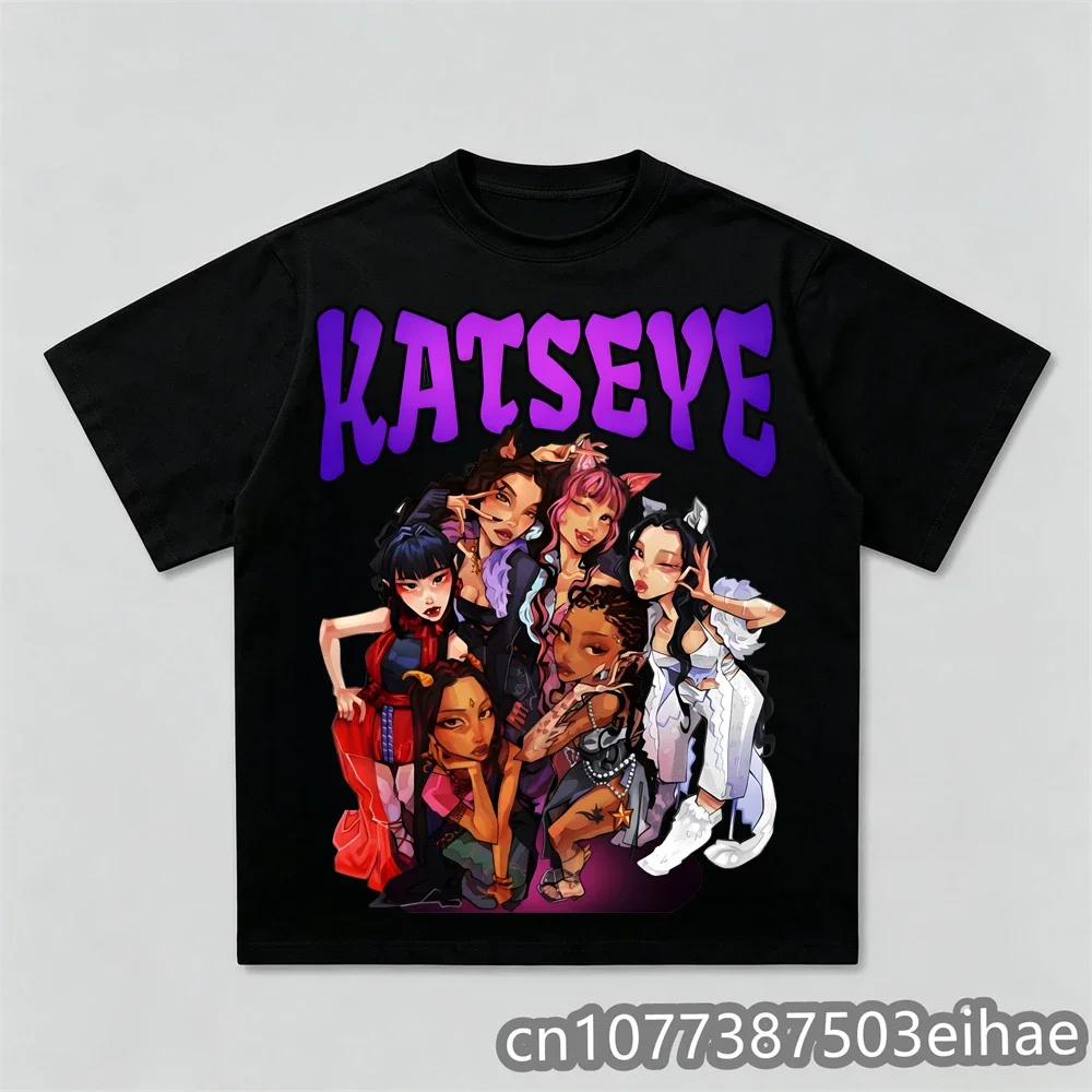 Unisex Casual O-Neck Short Sleeve Graphic T-Shirt Katseye Print Gothic Y2K Streetwear Funny Fashion Top for Women And Men