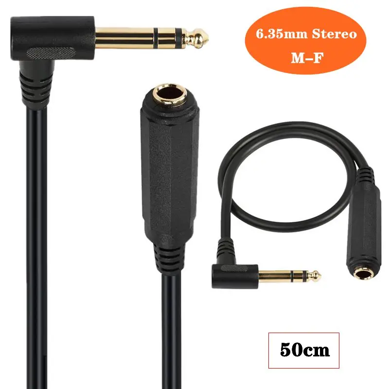 50cm Elbow Gold-Plated 6.35mm Male to Female Extension 6.35SP M-6.35SP F Cable 6.35mm Dual Channel Extension Cable