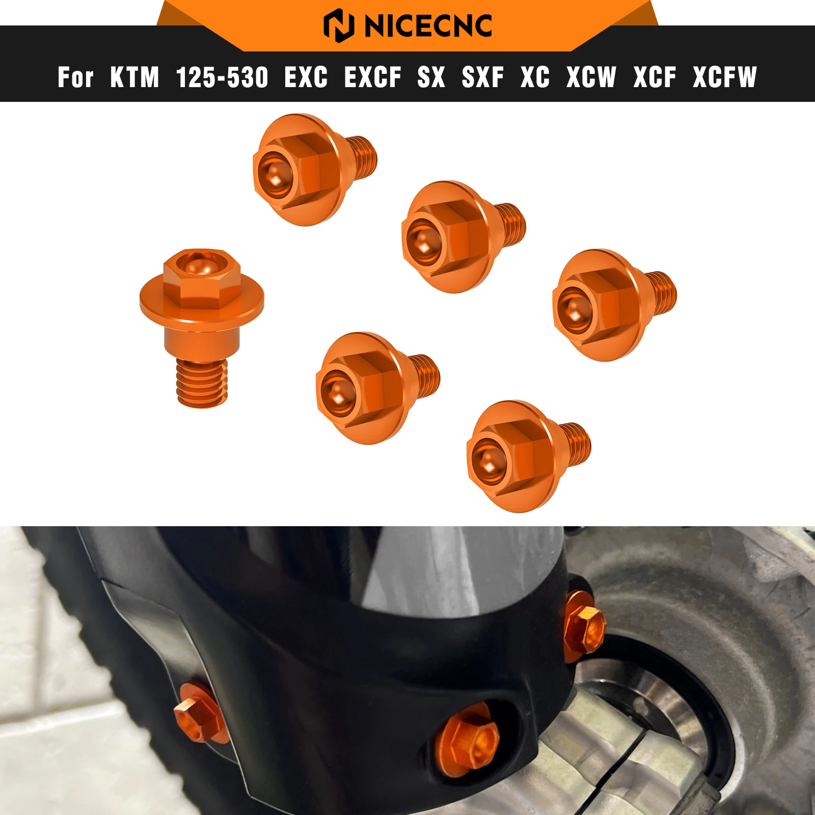 NICECNC For KTM EXC 300 EXC-F 350 SX 125 2000-2023 6PCS M6*12 Front Fork Guard Bolt Screw For Husqvarna TE 300 GasGas EC 300