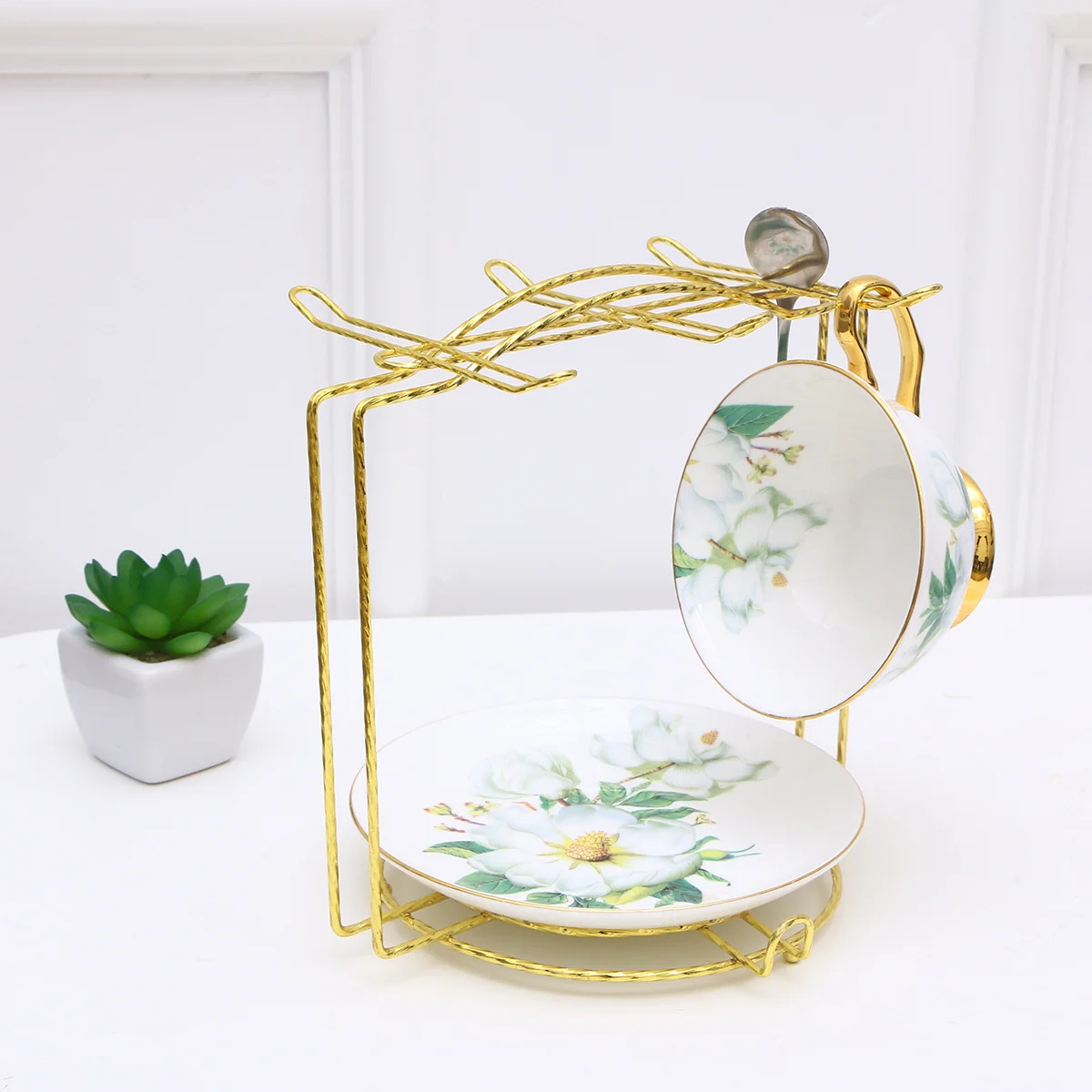 

Stainless Steel 6plates Golden Mug Stand Kitchen Organizer Counter Shelf Drying Rack Cup Organizer Mug Holder