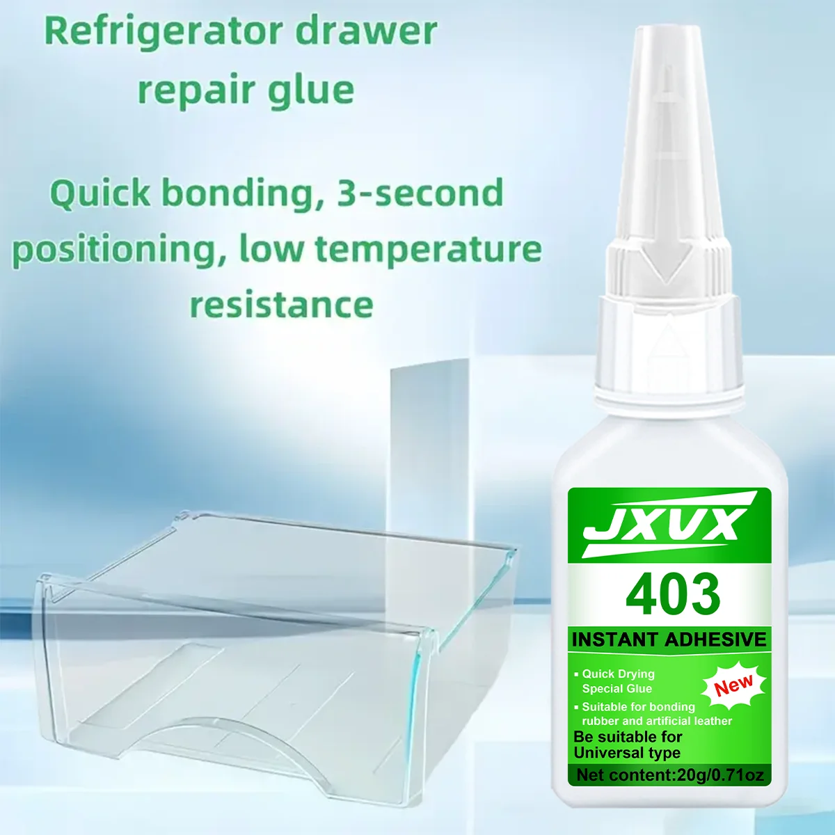 JXVX 20 g 403 (trasparente)/480 (nero) Colla super forte ad alta resistenza, colla istantanea a base di cianoacrilato - Per plastica, resina, ABS, giocattoli, PVC, riparazione di mobili Adesivo istantaneo universale.