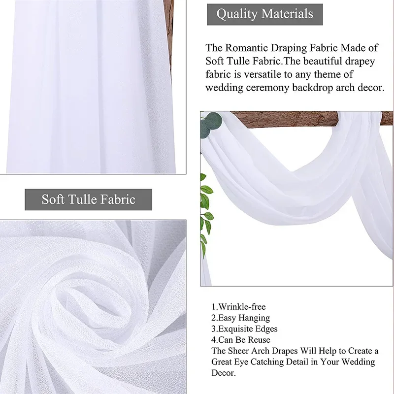 Wedding Arch Draping Fabric for Ceremony Reception Decorations Chiffon Sheer Fabric Curtains for Party Stage Bridal Shower 6-10M