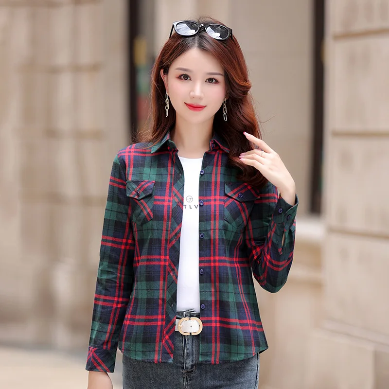 2024 Autumn Women Plaid Shirts Casual Slim Fit  Long Sleeve Blouses Tops Female Sweet Academy Style Lady Checked Shirts Clothes