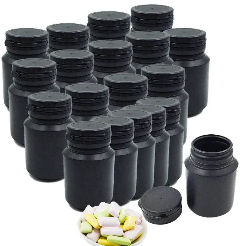 30/50pcs 100ml 100cc 3.3oz Black HDPE Solid Capsules Empty Gummy Bottle with Pull-ring Tear Off Cap Refill Chewing Gum Container