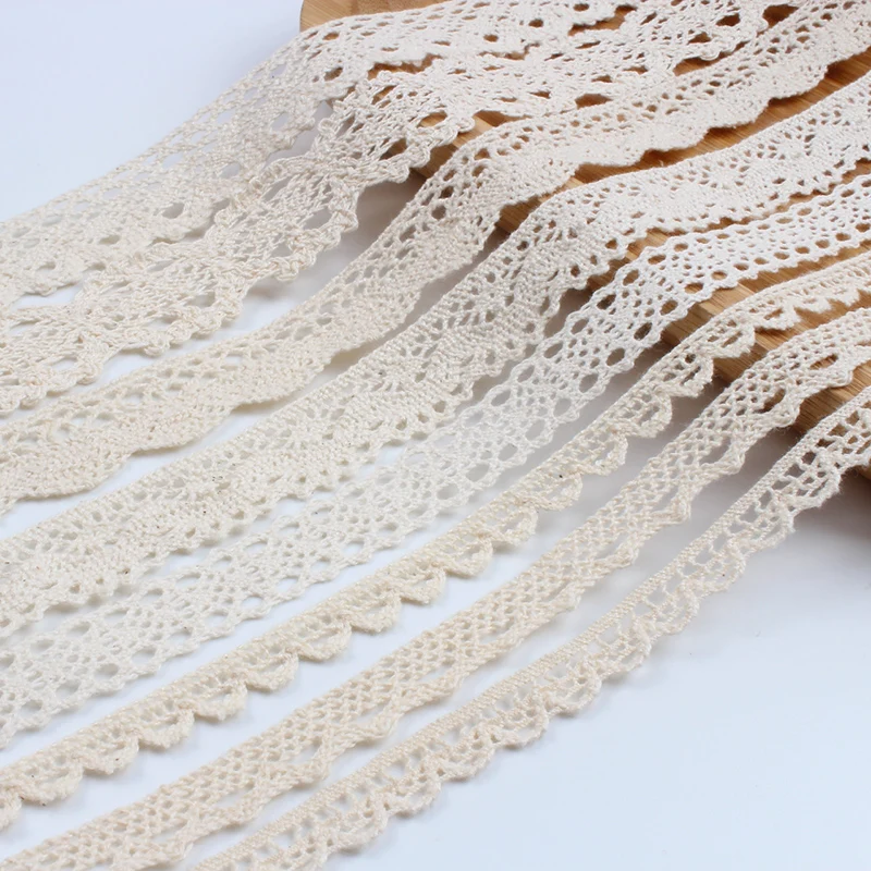 2/5/10Yards Apparel Sewing Fabric Ivory Cream CottonTrims Crocheted Lace Applique Ribbon Handmade Accessories DIY Hat Tablecloth