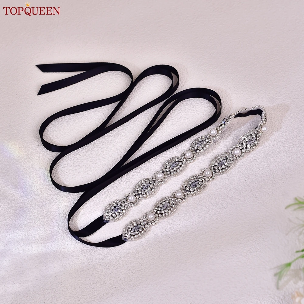 TOPQUEEN Bridal Belt Pearls Crystal Decoration Sash for Women Ladies Wedding Evening Party Dress Gown Applique Handmade  S435