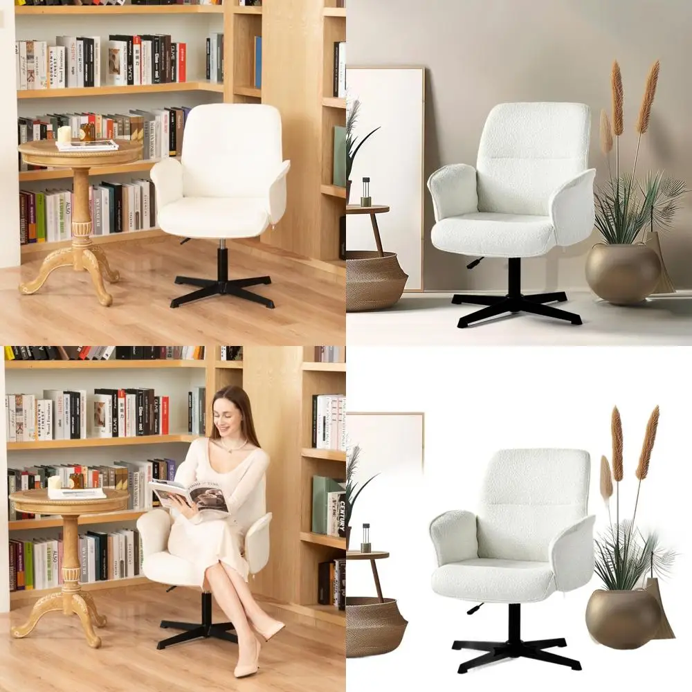 

Modern 360° Swivel Ergonomic Chair with Adjustable Height, Lumbar Support for Home Office Desk, White Fabric Task Chair